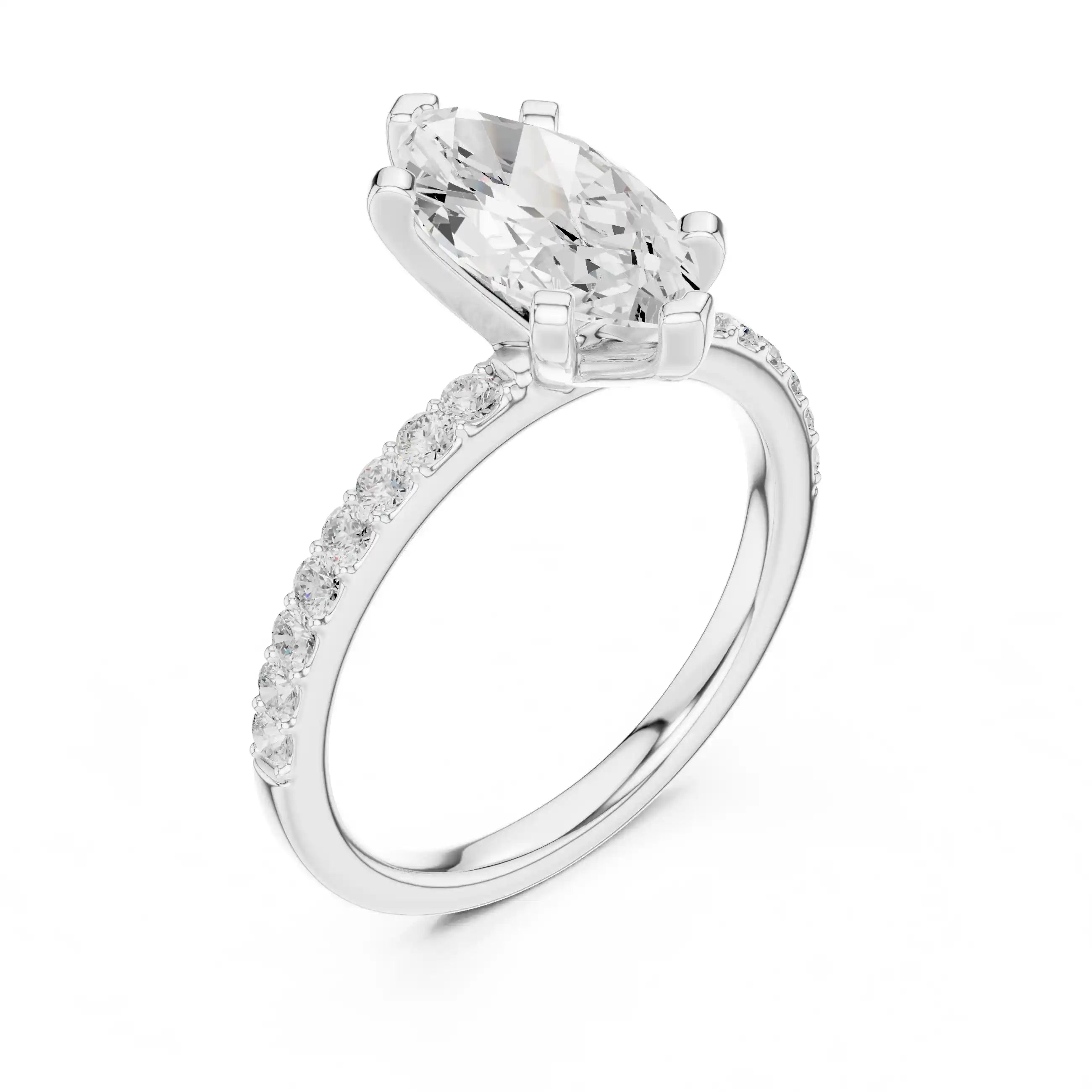 Marquise Diamond Ring with Pavé Band
