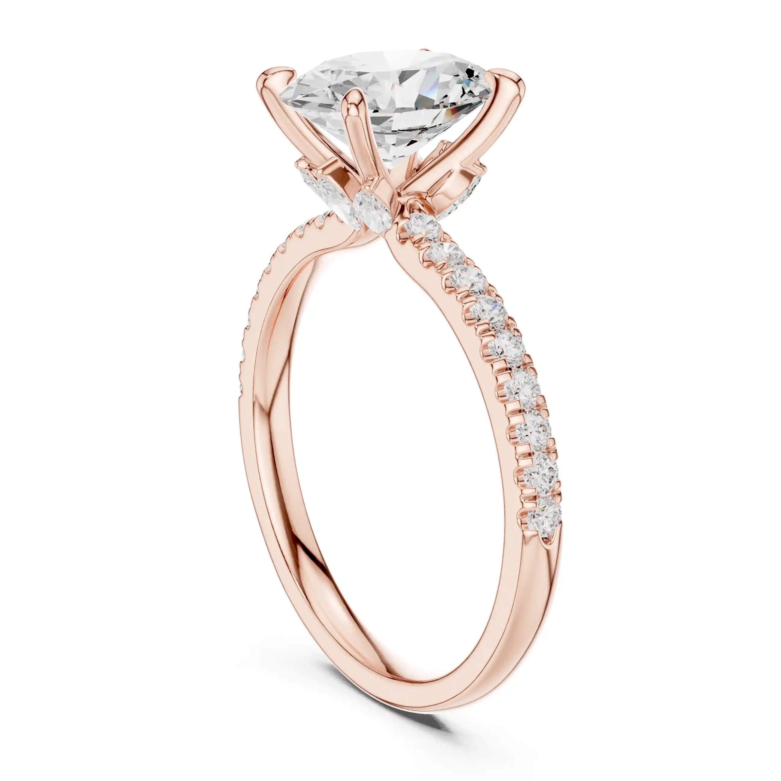 Oval-Cut Diamond Solitaire Ring with Pavé Shoulders & Hidden Marquise Accent