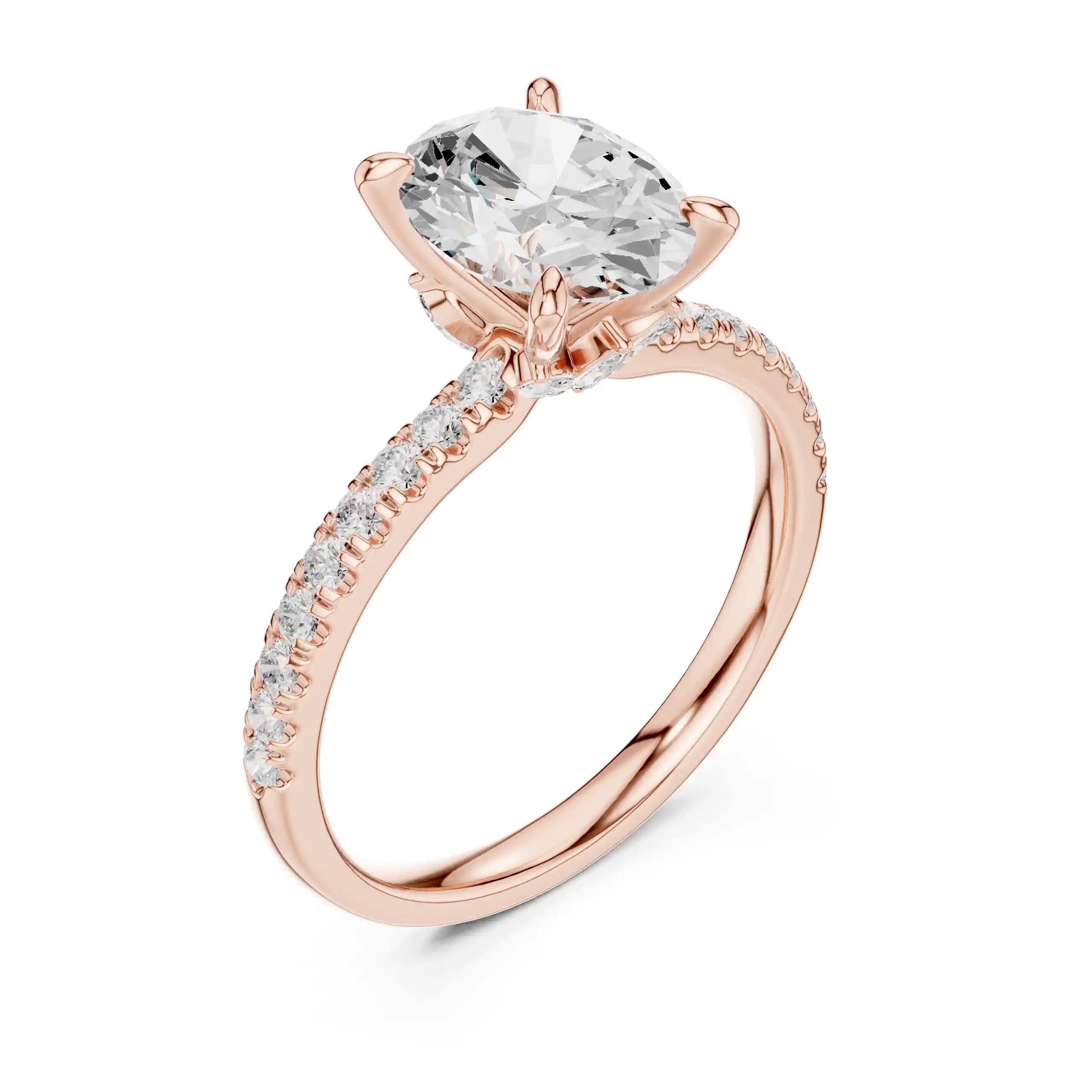 Oval-Cut Diamond Solitaire Ring with Pavé Shoulders & Hidden Marquise Accent