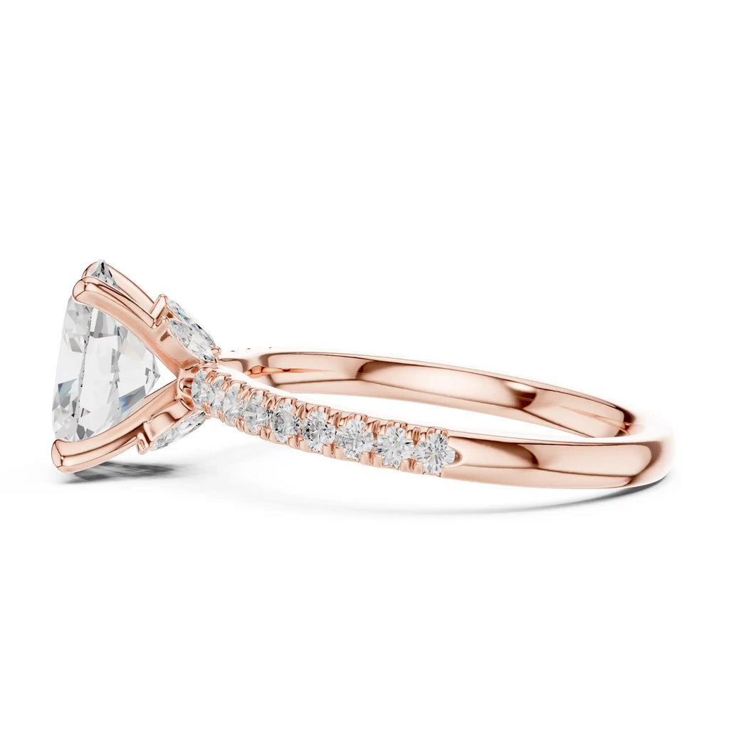 Oval-Cut Diamond Solitaire Ring with Pavé Shoulders & Hidden Marquise Accent