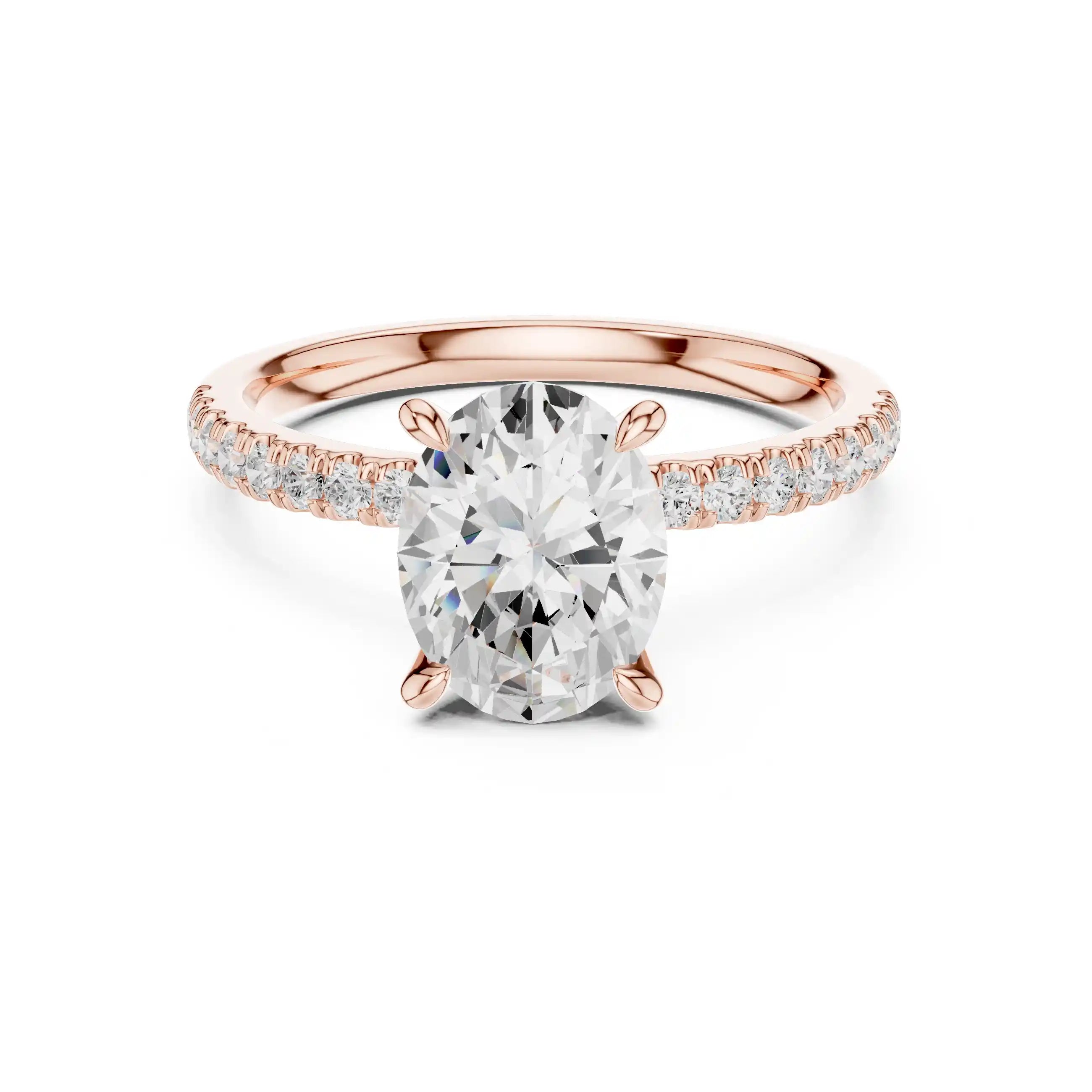 Oval-Cut Diamond Solitaire Ring with Pavé Shoulders & Hidden Marquise Accent