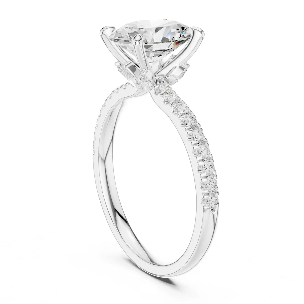Oval-Cut Diamond Solitaire Ring with Pavé Shoulders & Hidden Marquise Accent