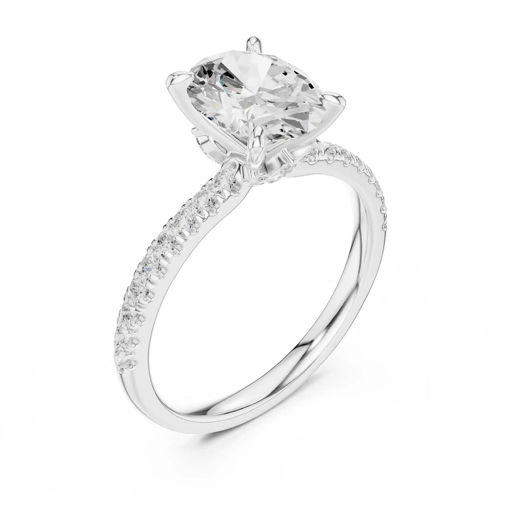 Oval-Cut Diamond Solitaire Ring with Pavé Shoulders & Hidden Marquise Accent