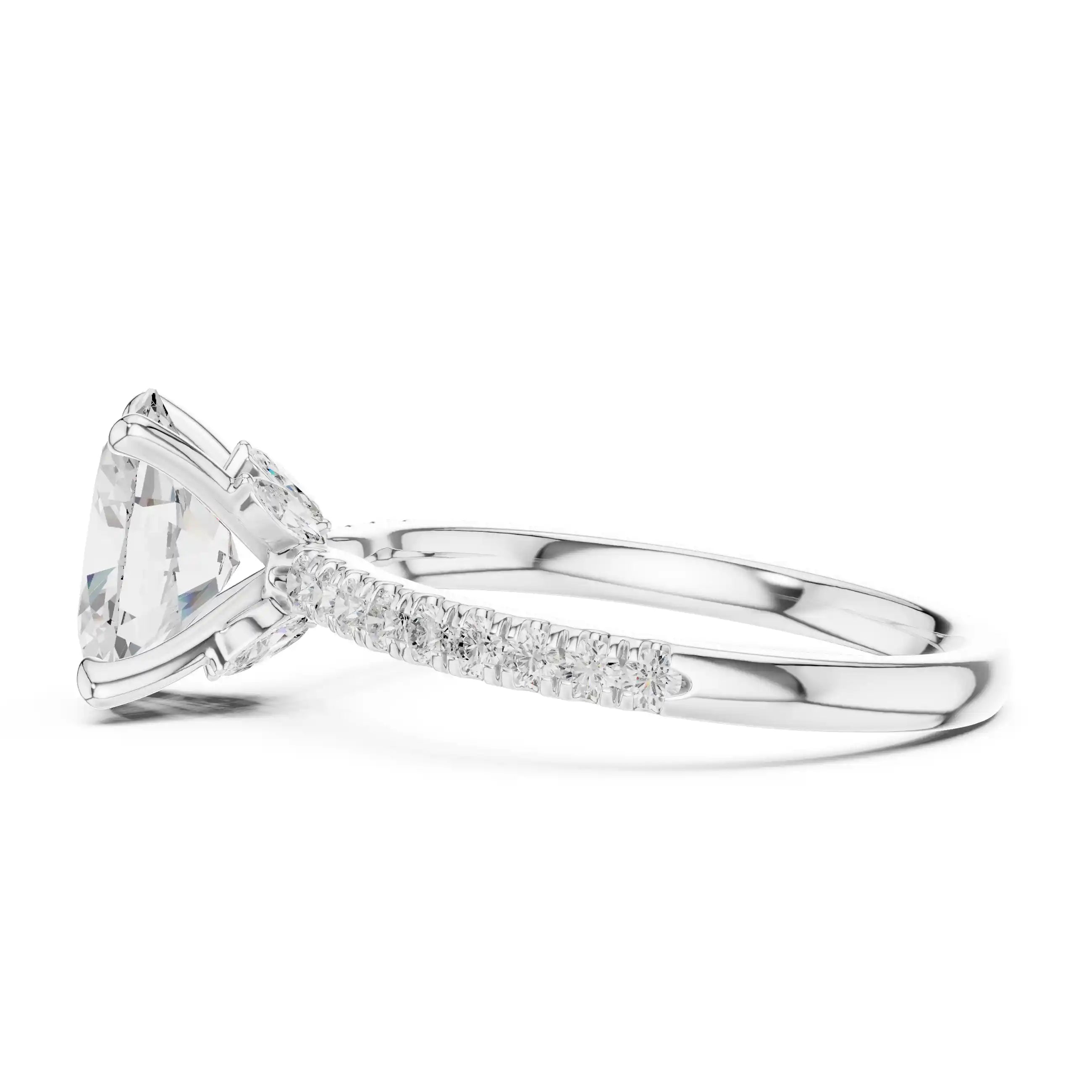 Oval-Cut Diamond Solitaire Ring with Pavé Shoulders & Hidden Marquise Accent