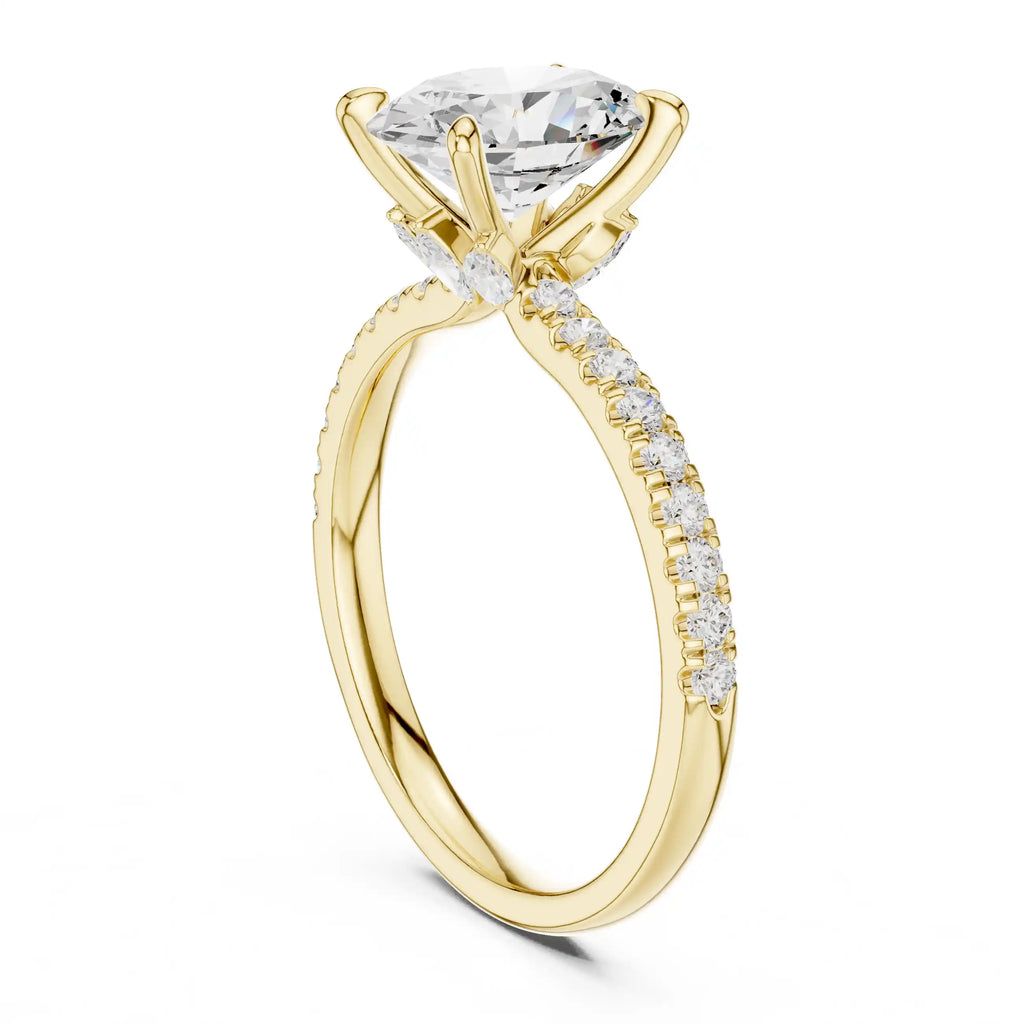 Oval-Cut Diamond Solitaire Ring with Pavé Shoulders & Hidden Marquise Accent
