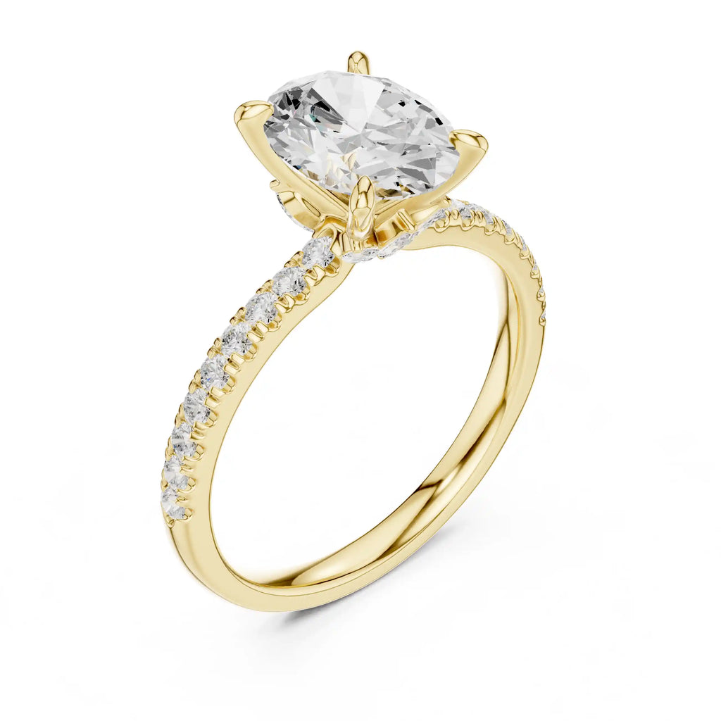 Oval-Cut Diamond Solitaire Ring with Pavé Shoulders & Hidden Marquise Accent