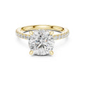Solitaire Diamond Ring with Double Halo and Pavé Band