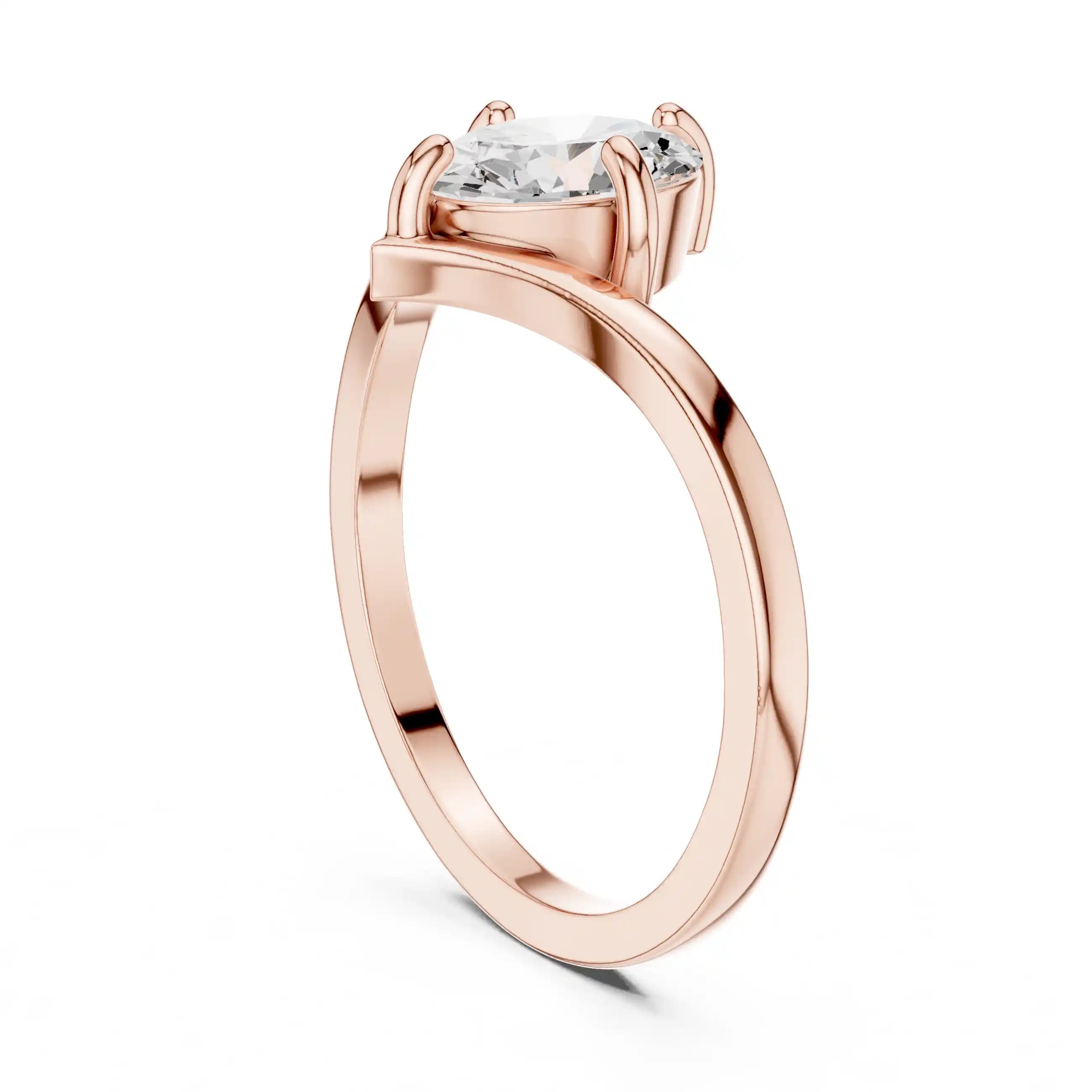 Oval-Cut Diamond Solitaire Ring with Chevron Band