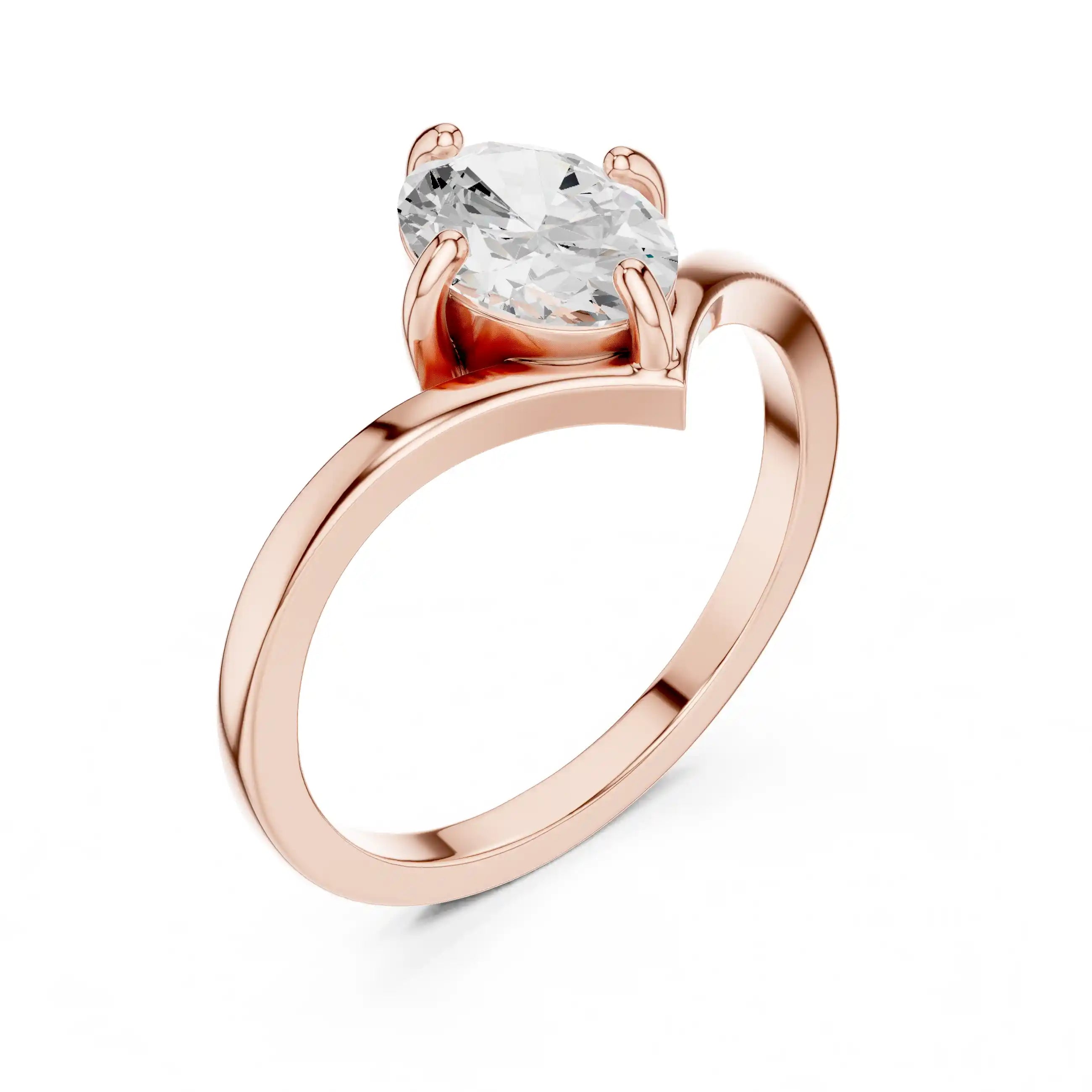 Oval-Cut Diamond Solitaire Ring with Chevron Band