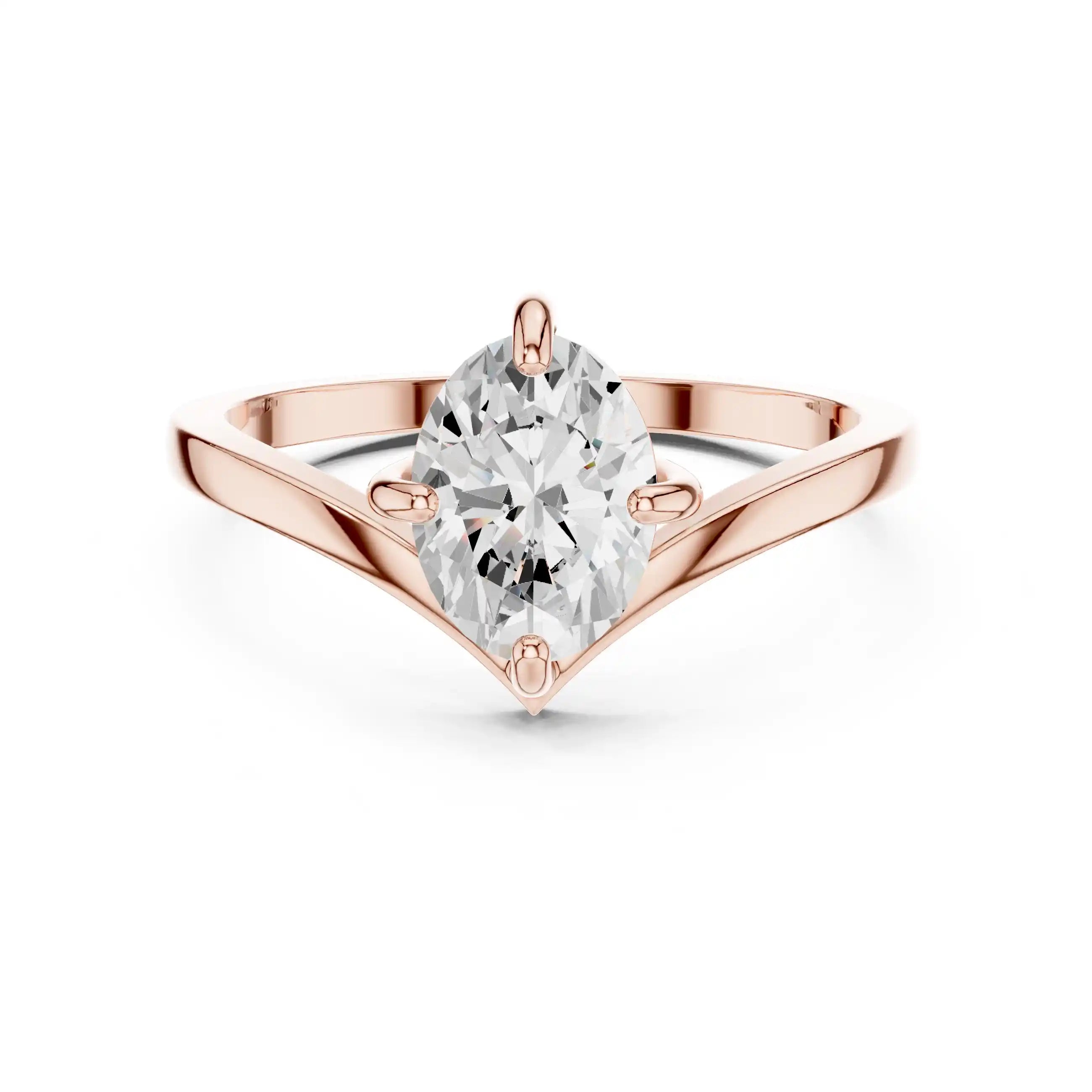 Oval-Cut Diamond Solitaire Ring with Chevron Band