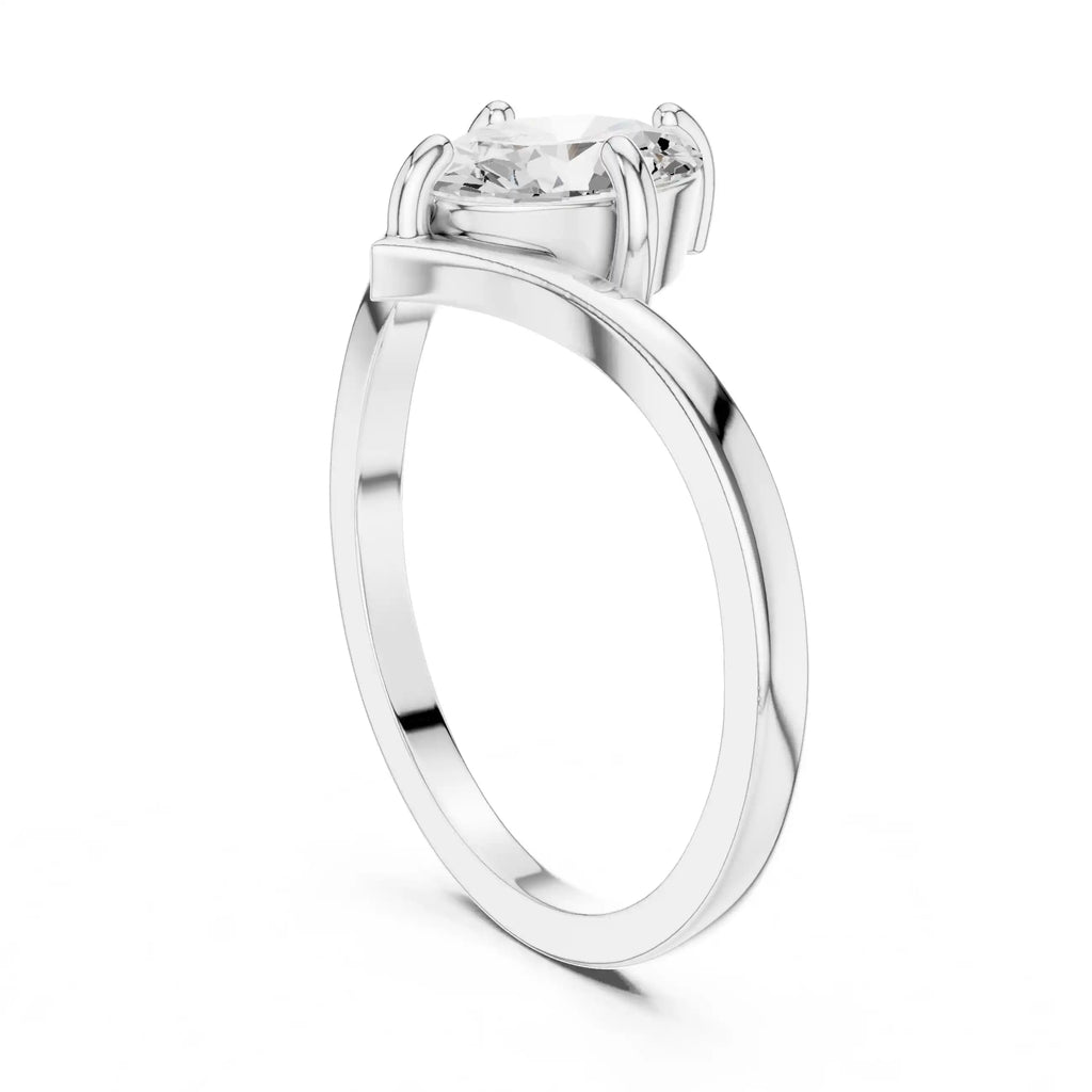 Oval-Cut Diamond Solitaire Ring with Chevron Band