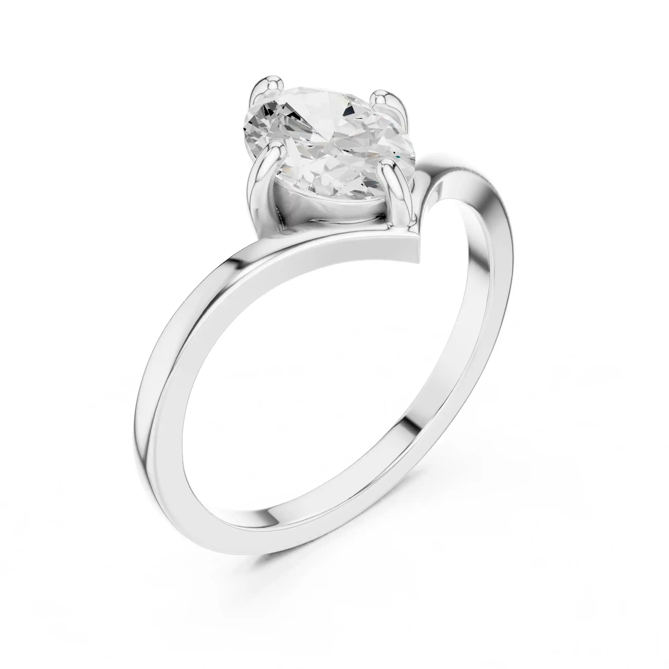 Oval-Cut Diamond Solitaire Ring with Chevron Band