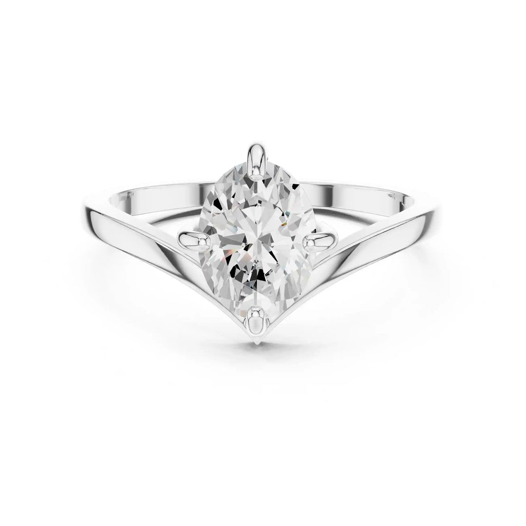 Oval-Cut Diamond Solitaire Ring with Chevron Band