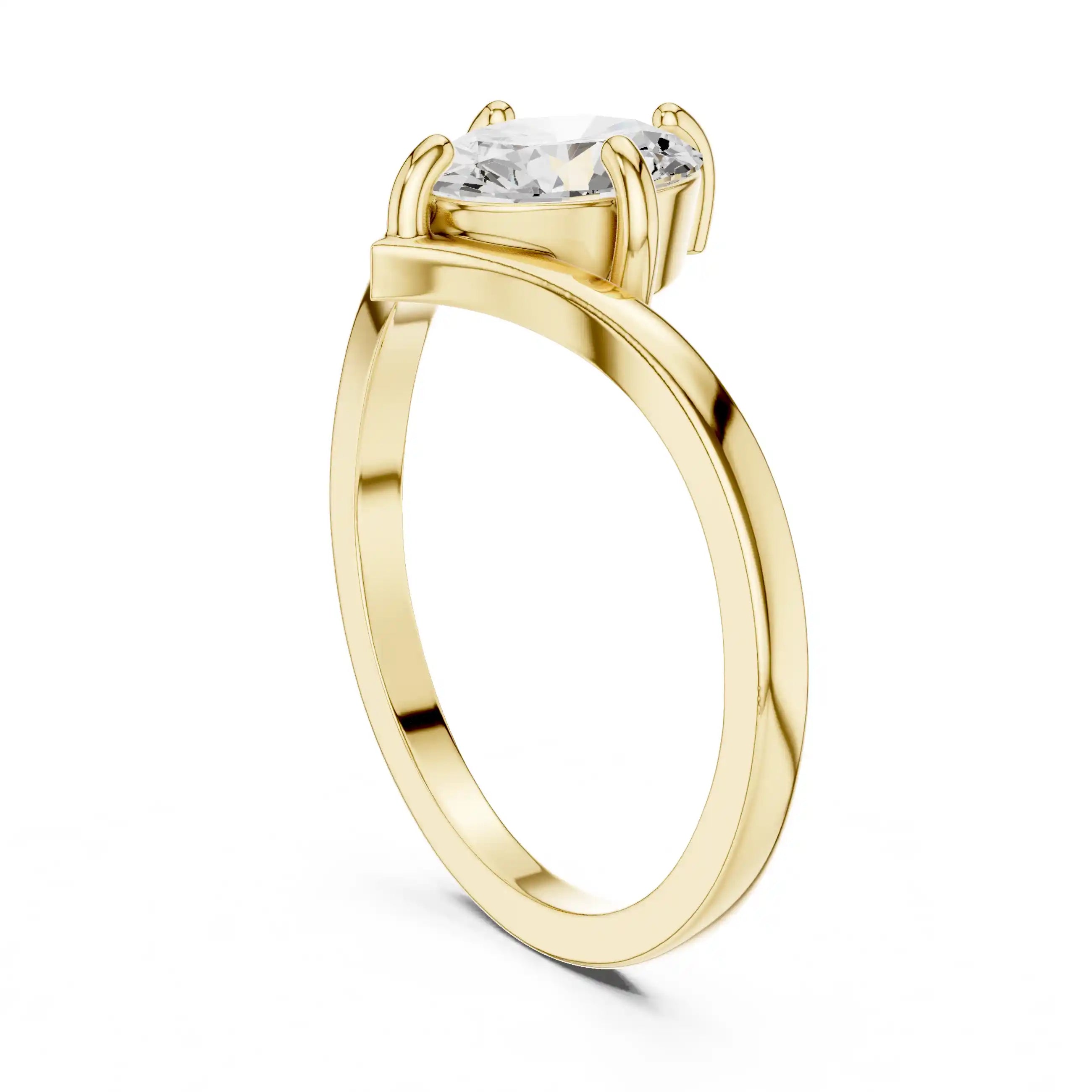 Oval-Cut Diamond Solitaire Ring with Chevron Band