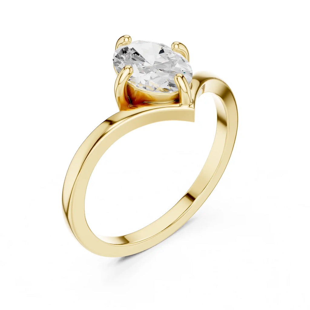 Oval-Cut Diamond Solitaire Ring with Chevron Band