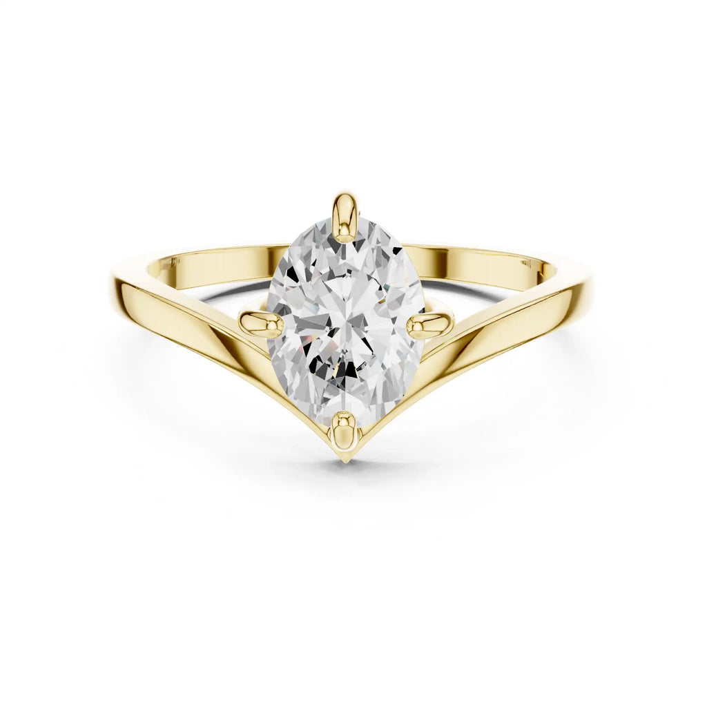 Oval-Cut Diamond Solitaire Ring with Chevron Band
