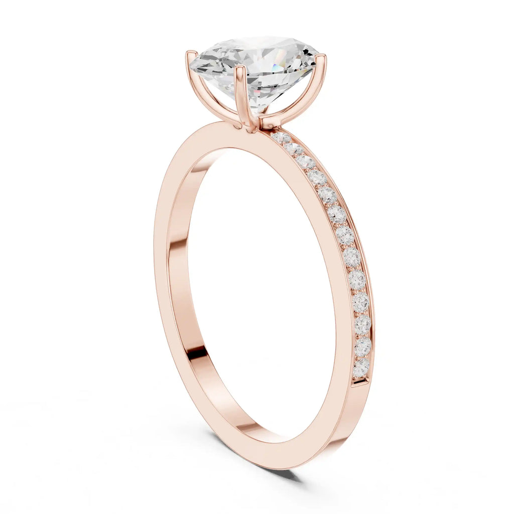Oval-Cut Diamond Solitaire Ring with Pavé Band