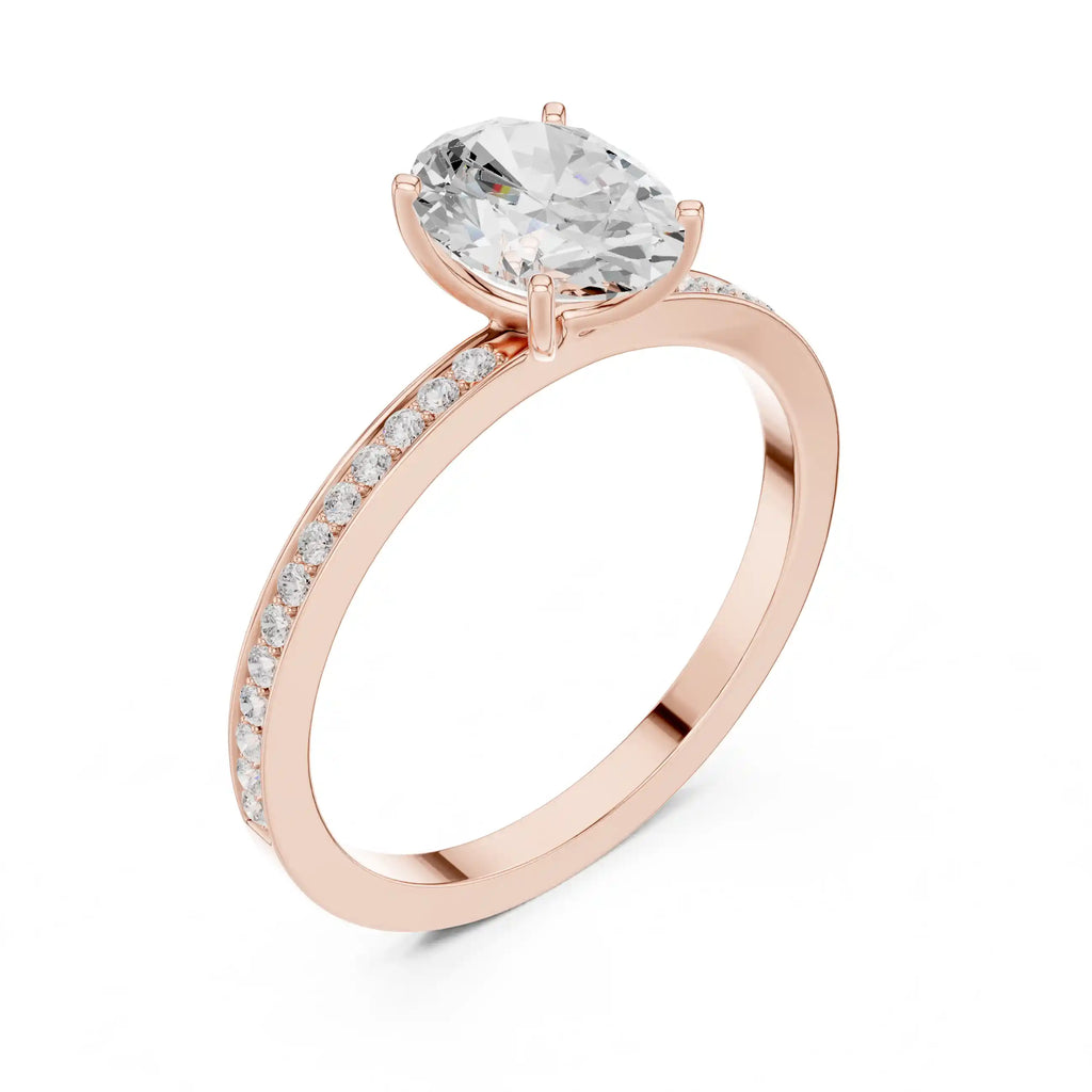 Oval-Cut Diamond Solitaire Ring with Pavé Band
