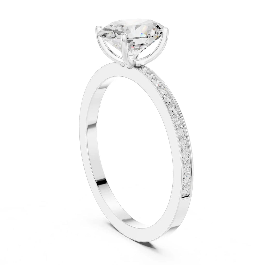 Oval-Cut Diamond Solitaire Ring with Pavé Band