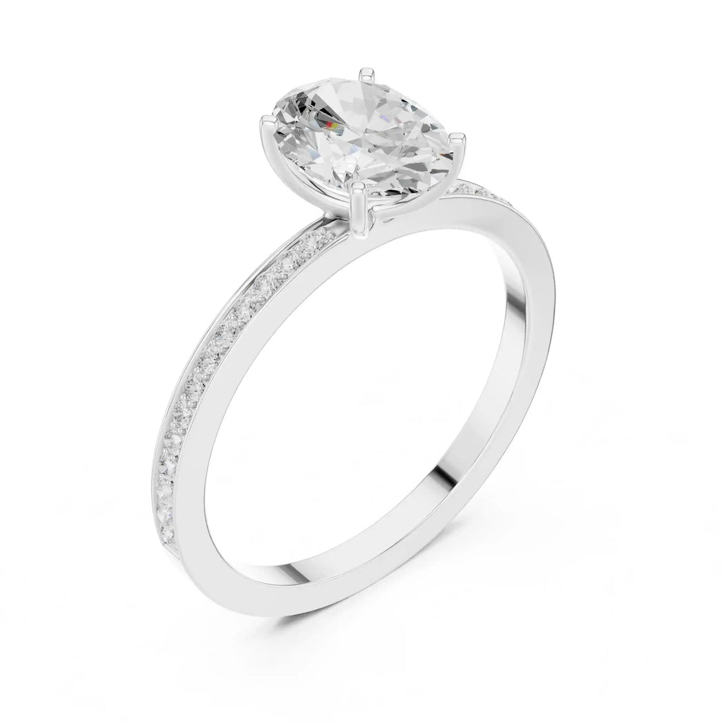 Oval-Cut Diamond Solitaire Ring with Pavé Band