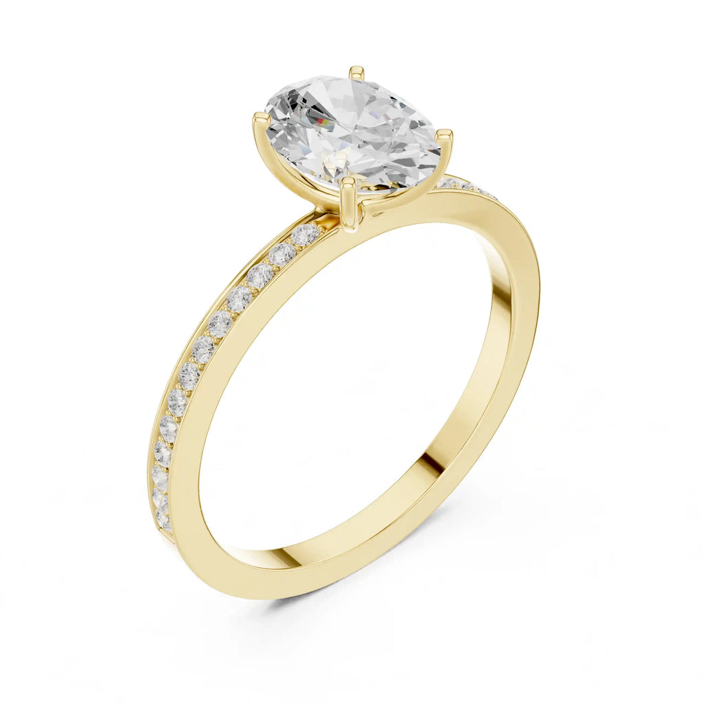 Oval-Cut Diamond Solitaire Ring with Pavé Band
