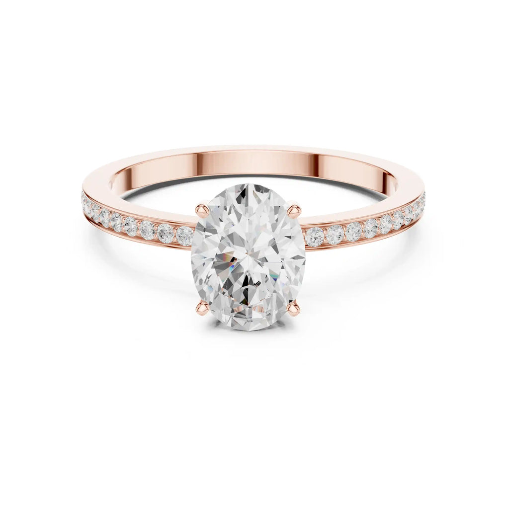 Oval-Cut Diamond Solitaire Ring with Pavé Band