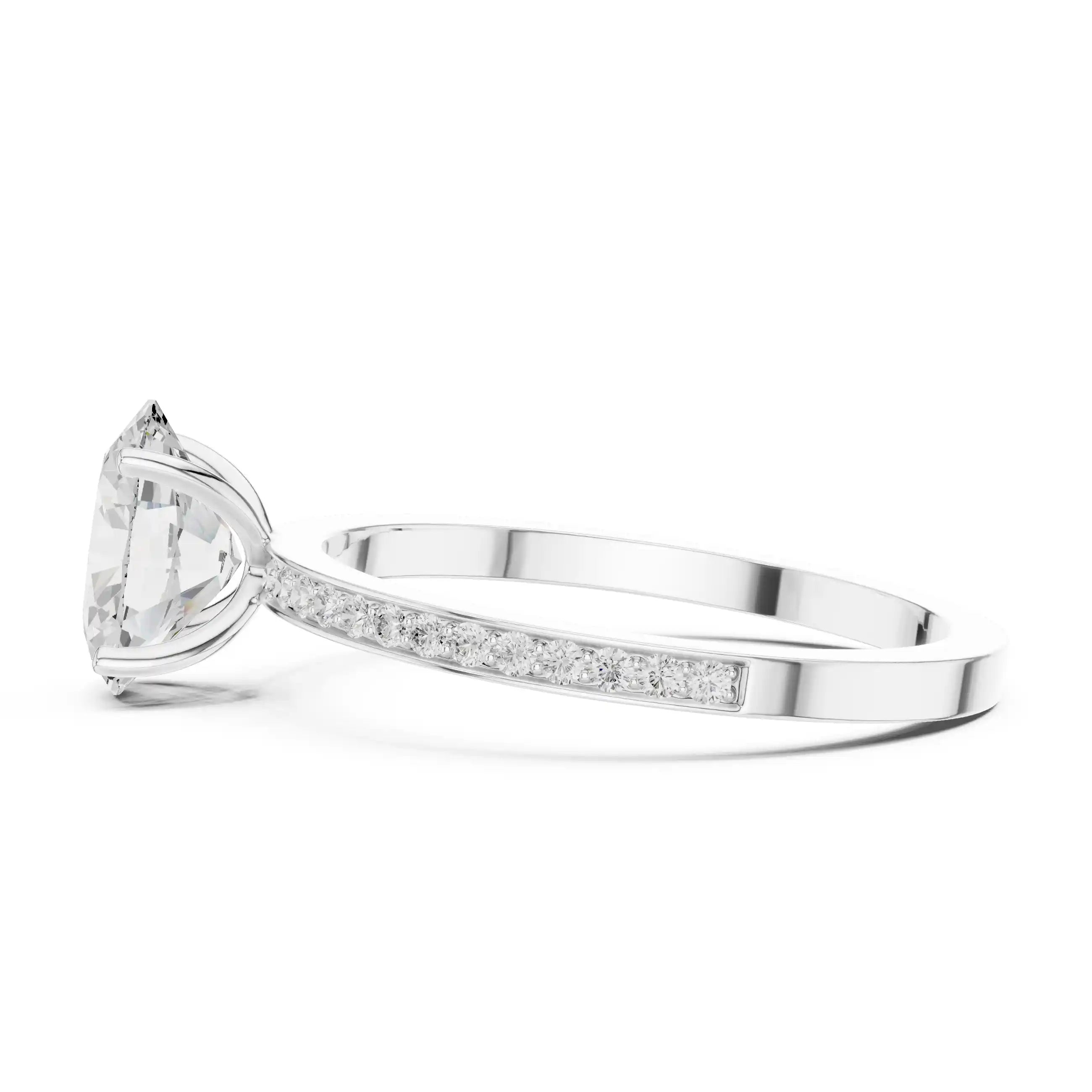Oval-Cut Diamond Solitaire Ring with Pavé Band