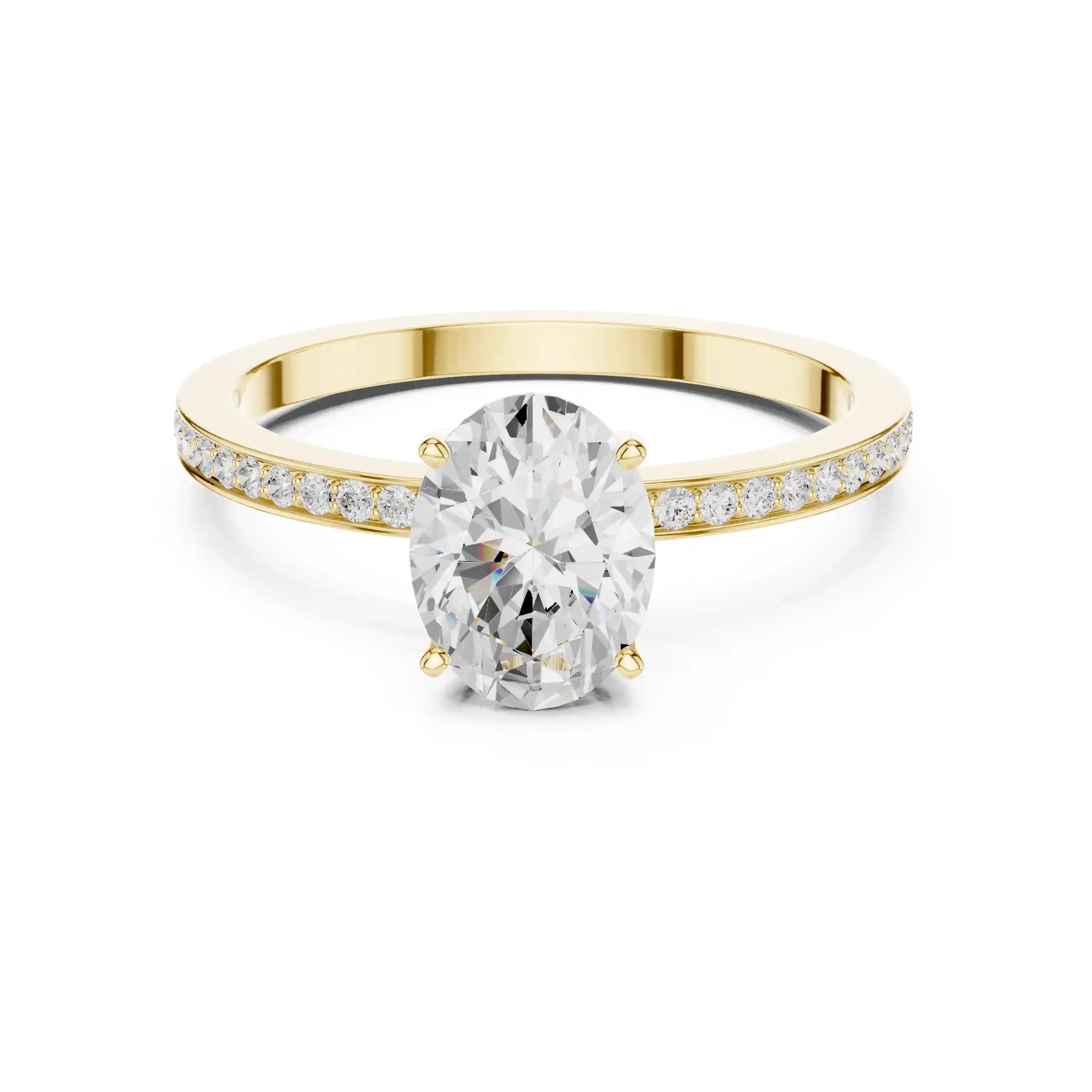 Oval-Cut Diamond Solitaire Ring with Pavé Band