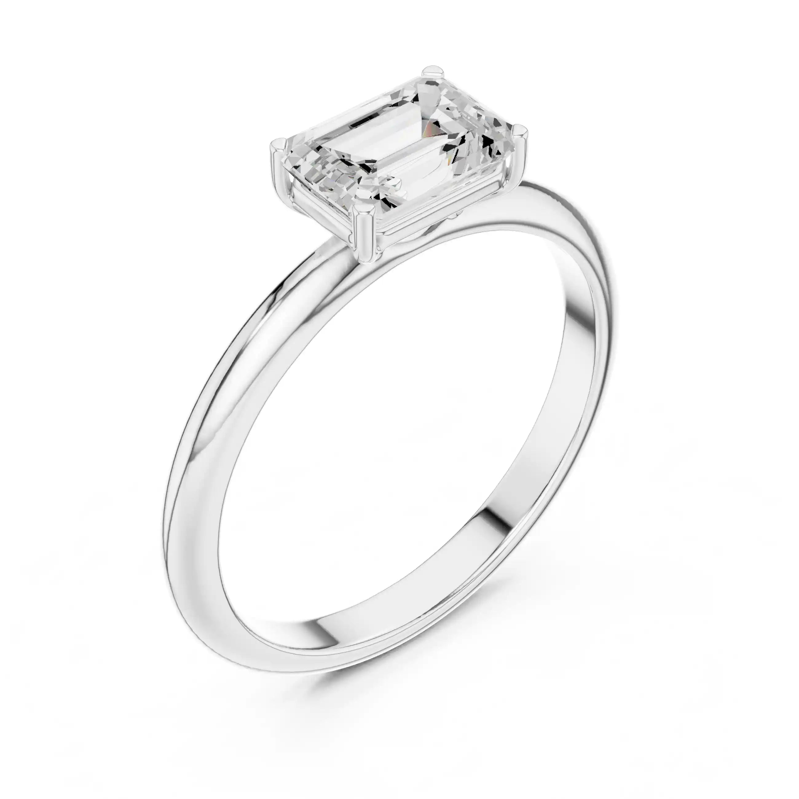 Emerald-Cut East–West Diamond Engagement Ring