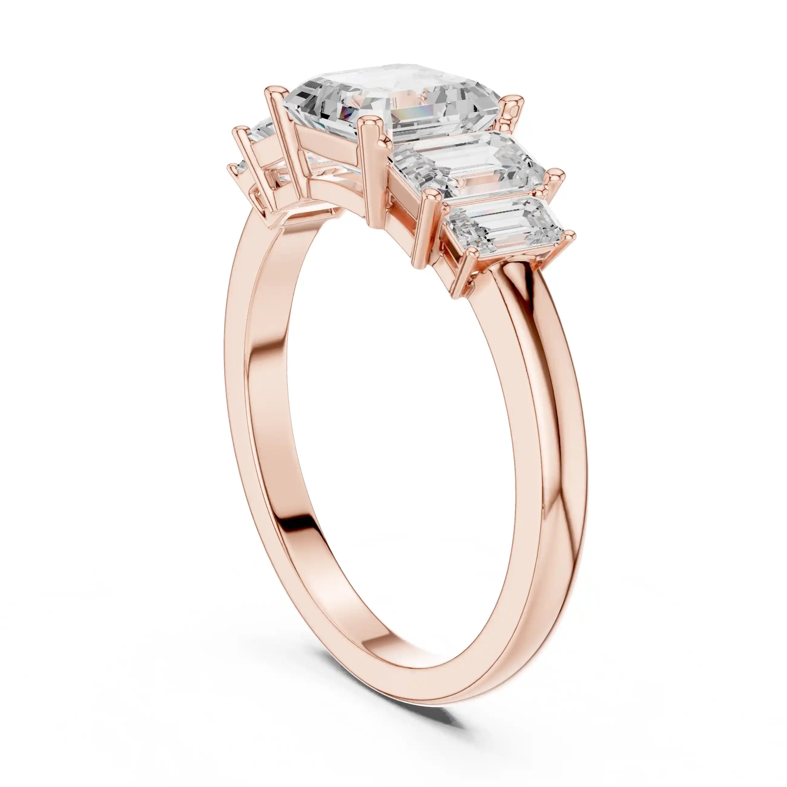 Emerald-Cut Diamond Five-Stone Ring with Classic Band