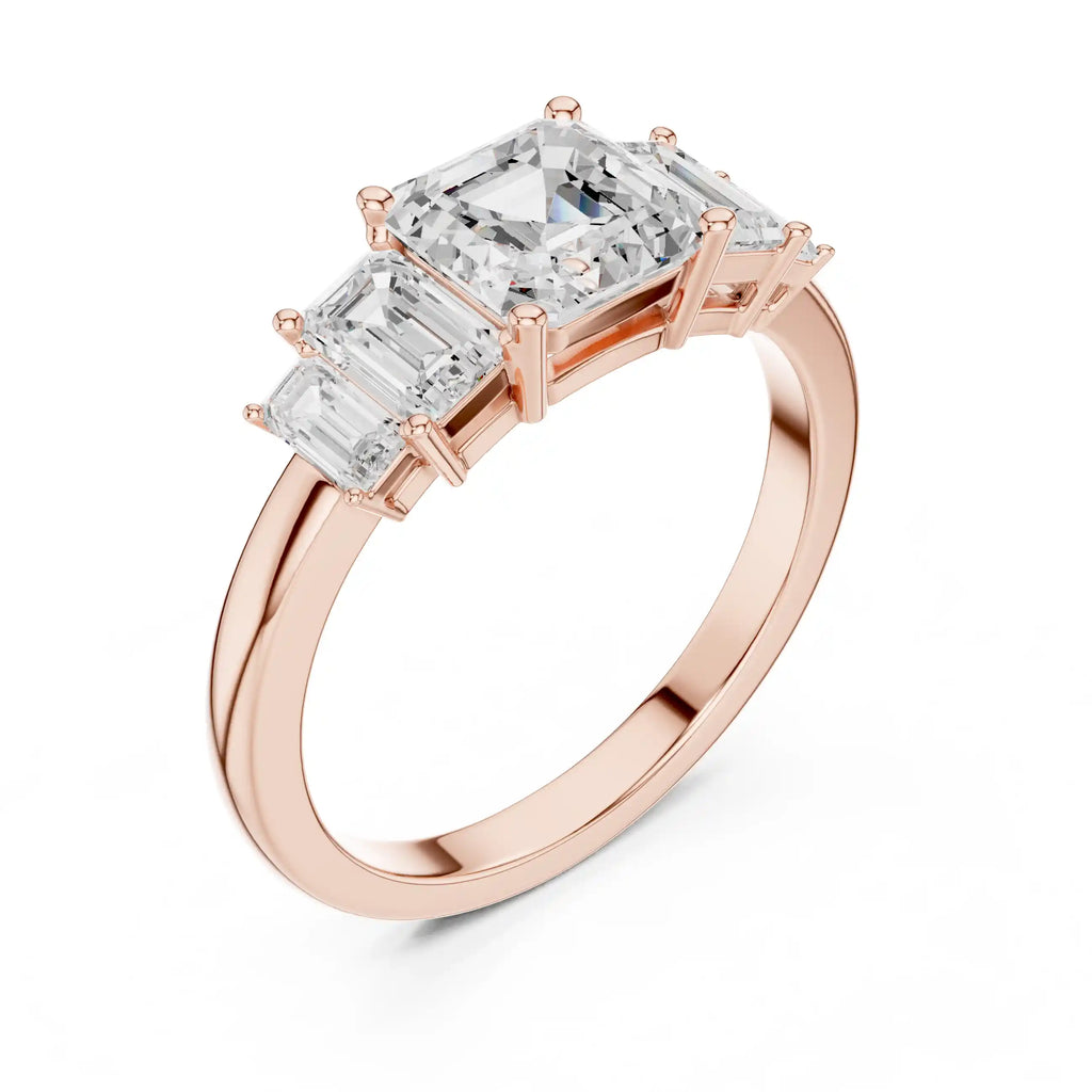 Emerald-Cut Diamond Five-Stone Ring with Classic Band