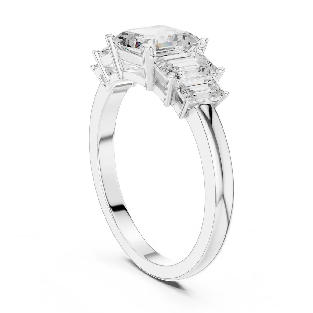 Emerald-Cut Diamond Five-Stone Ring with Classic Band