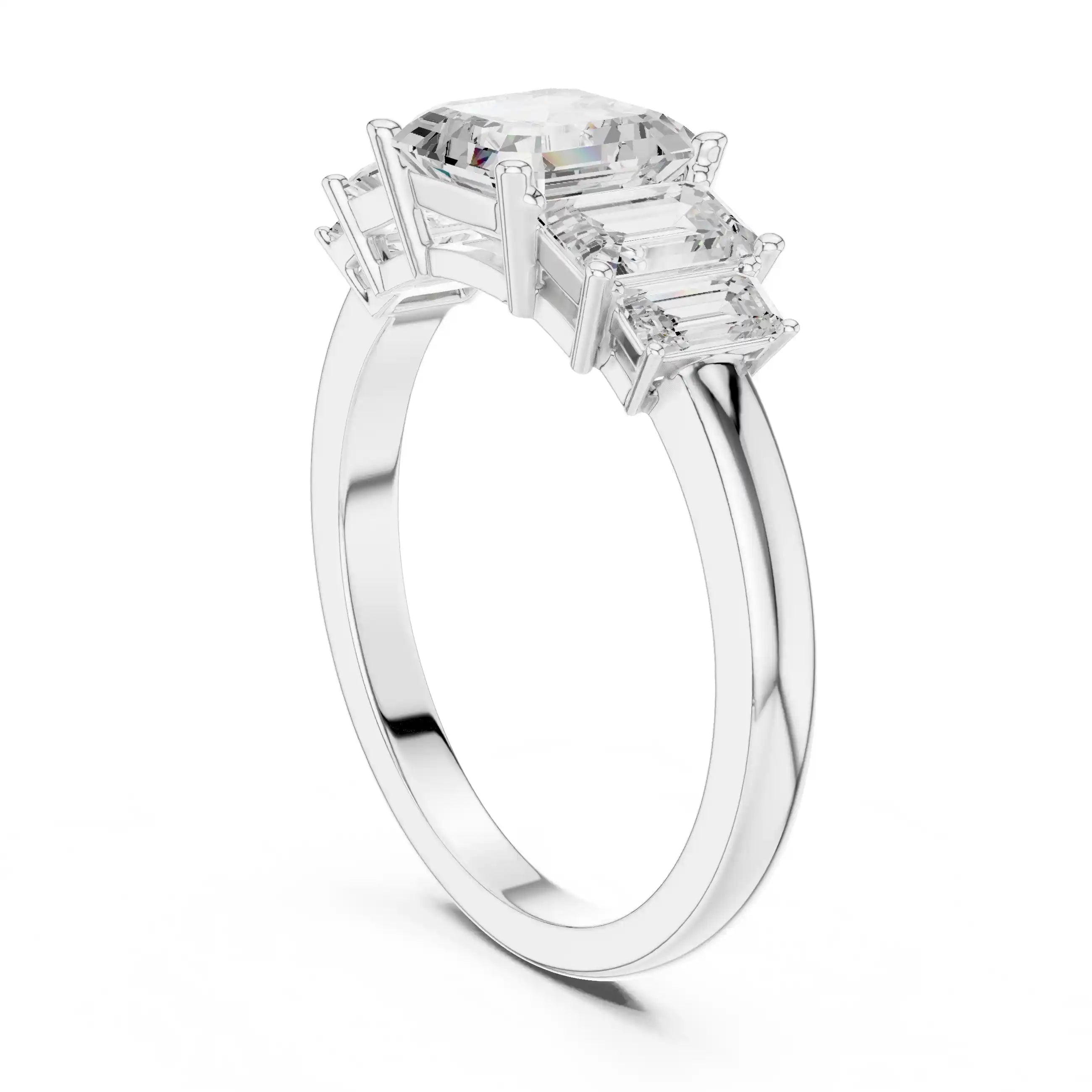 Emerald-Cut Diamond Five-Stone Ring with Classic Band