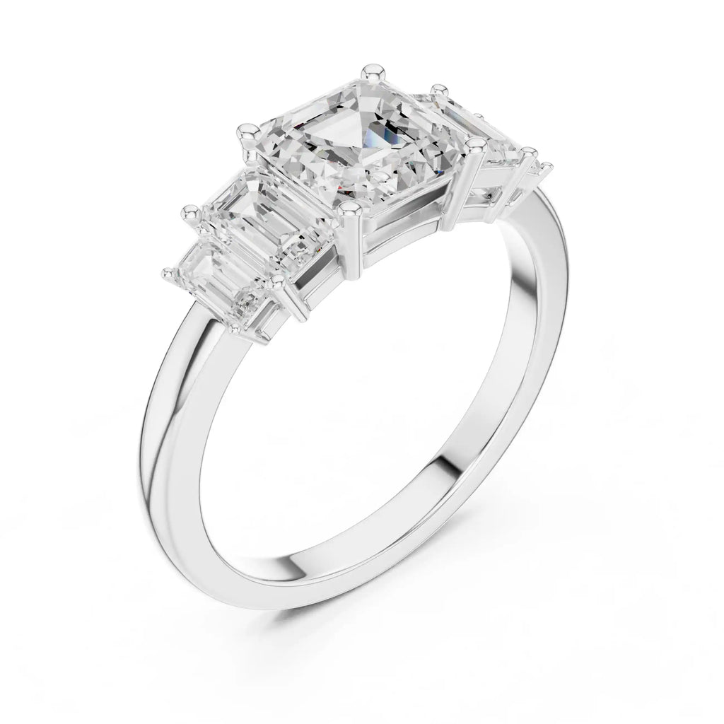 Emerald-Cut Diamond Five-Stone Ring with Classic Band