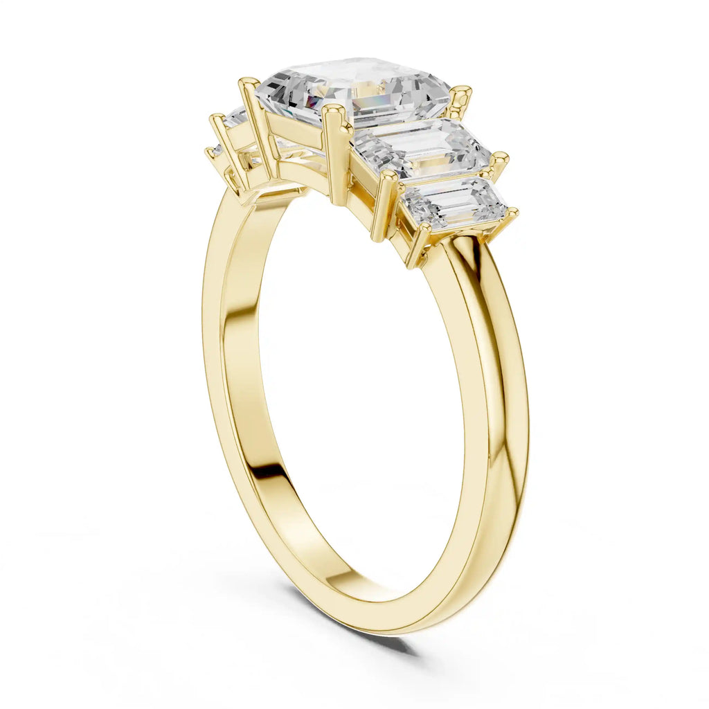 Emerald-Cut Diamond Five-Stone Ring with Classic Band