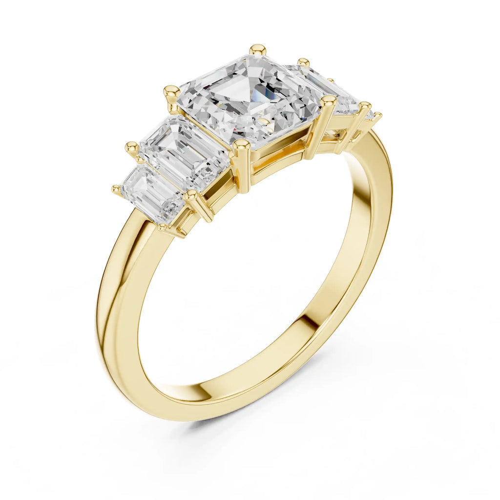 Emerald-Cut Diamond Five-Stone Ring with Classic Band
