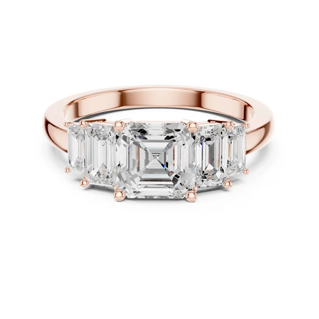 Emerald-Cut Diamond Five-Stone Ring with Classic Band