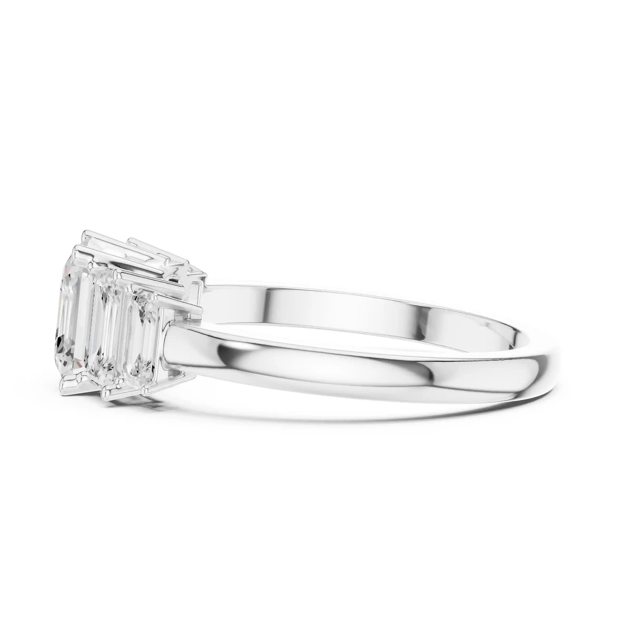 Emerald-Cut Diamond Five-Stone Ring with Classic Band
