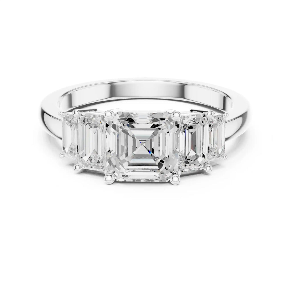 Emerald-Cut Diamond Five-Stone Ring with Classic Band