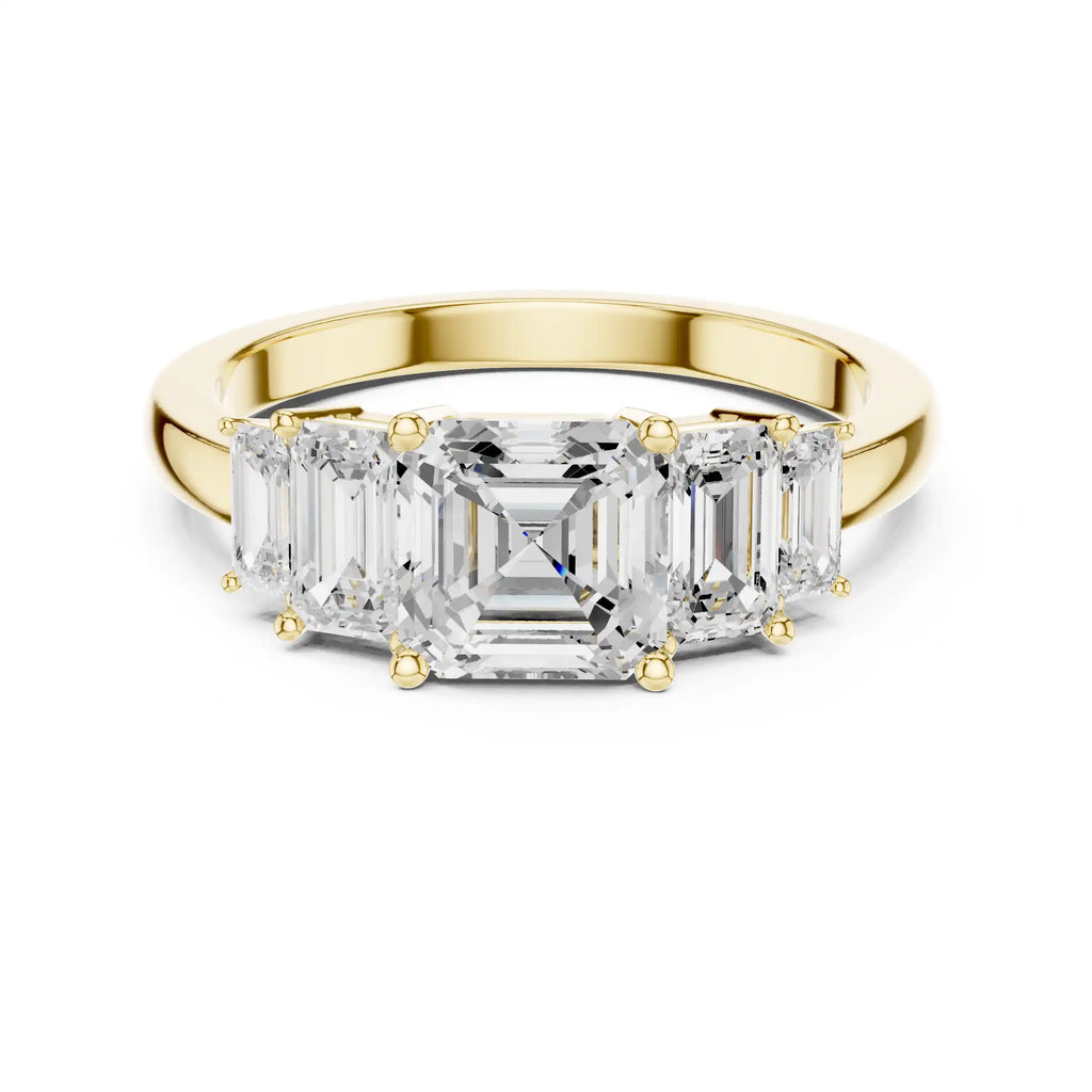 Emerald-Cut Diamond Five-Stone Ring with Classic Band