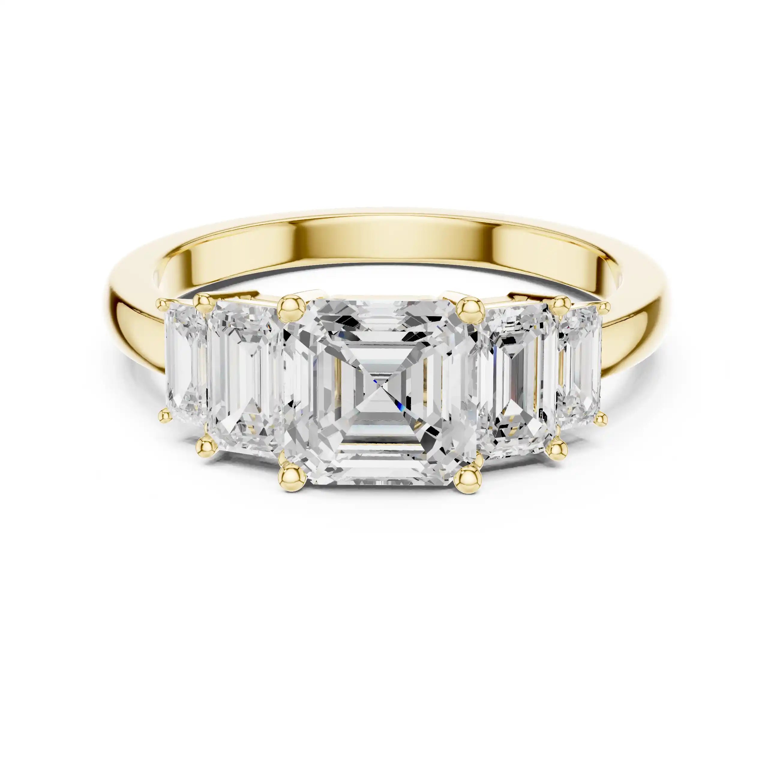 Emerald-Cut Diamond Five-Stone Ring with Classic Band
