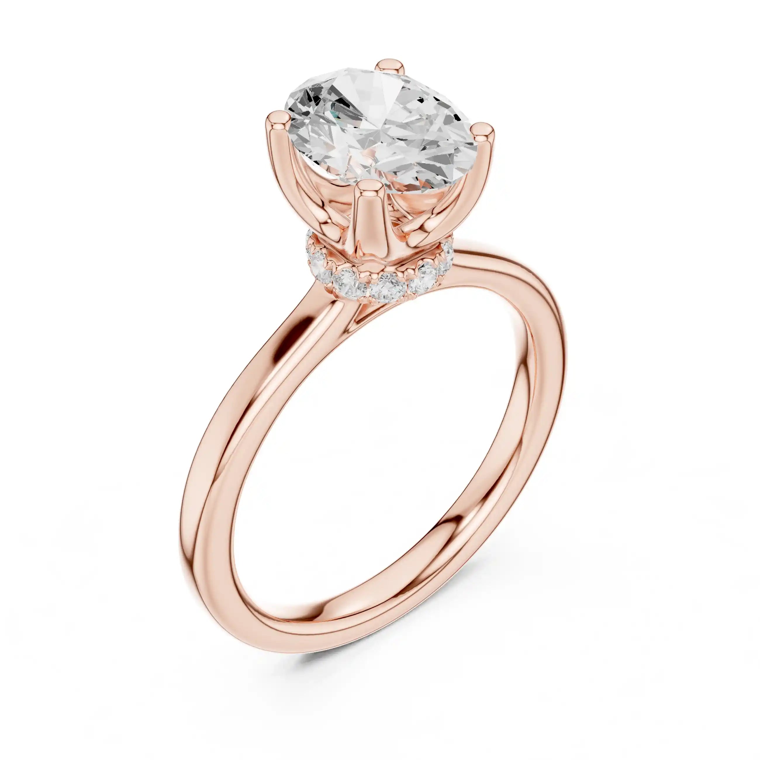 Oval Cut Diamond Engagement Ring with Hidden Halo