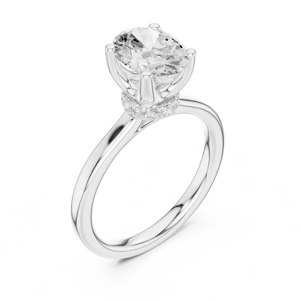 Oval Cut Diamond Engagement Ring with Hidden Halo