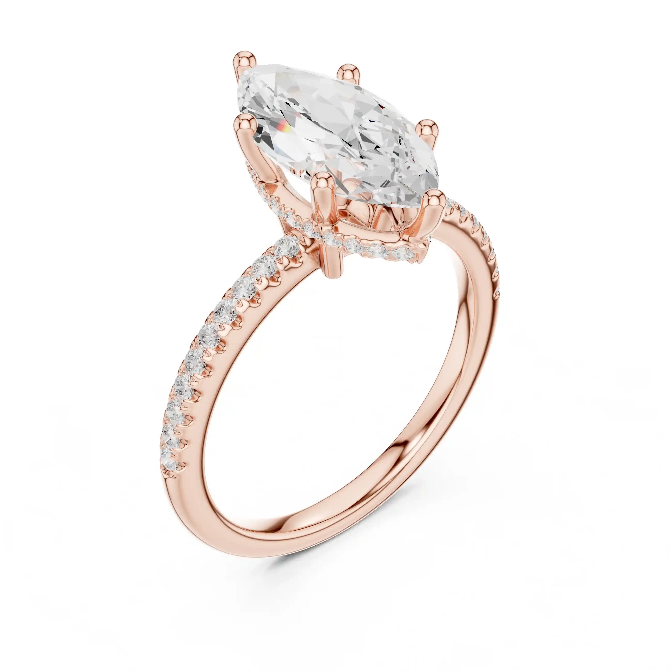 Marquise Cut Diamond  Ring with Pavé Band