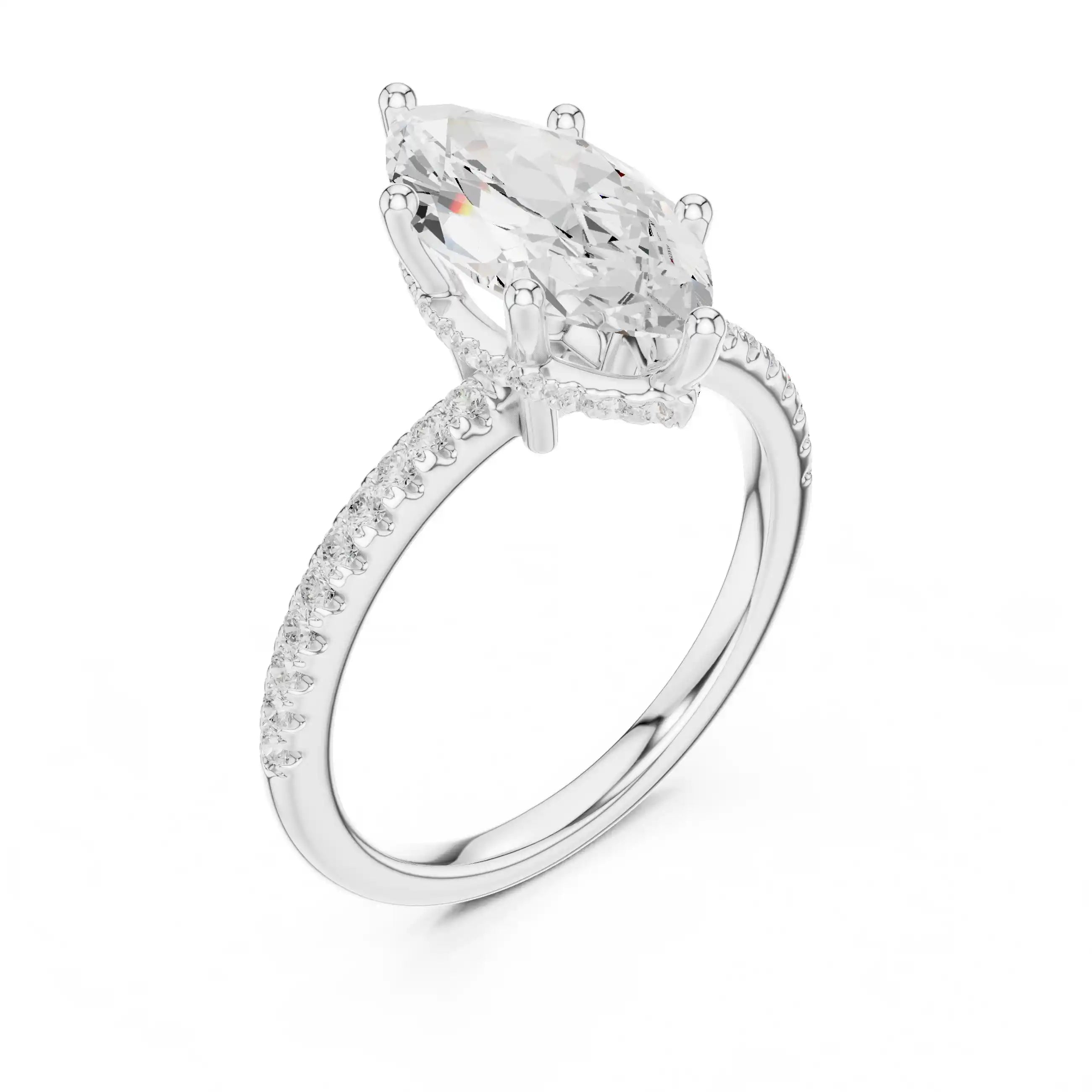 Marquise Cut Diamond  Ring with Pavé Band